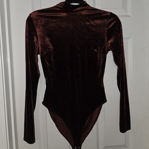 Forever 21 Velvet Long Sleeve Bodysuit - Dark Brown